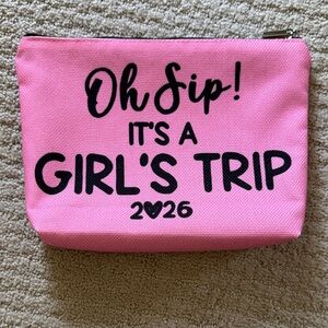 Pink Canvas Travel Cosmetic Pouch - "Oh Sip! It's A Girl's Trip"